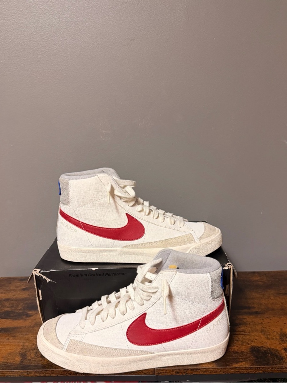 Nike Blazer Mid Vintage White Sneakers with Red Swoosh